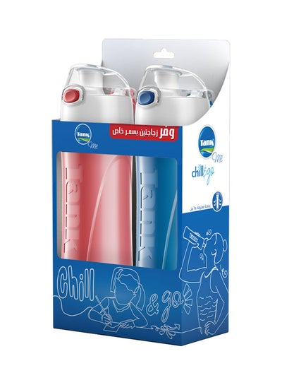 Buy 2-Piece Me Plastic Water Bottles Pink/Light Blue 650ml in Saudi Arabia