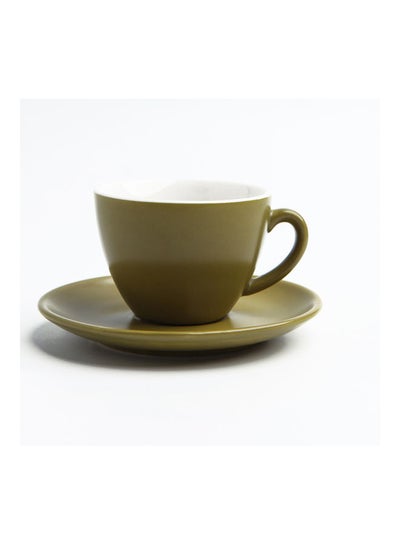 Buy Matte Glaze Coffee Cup and Saucer Green/White 10.8x10.8x7.2cm in Saudi Arabia