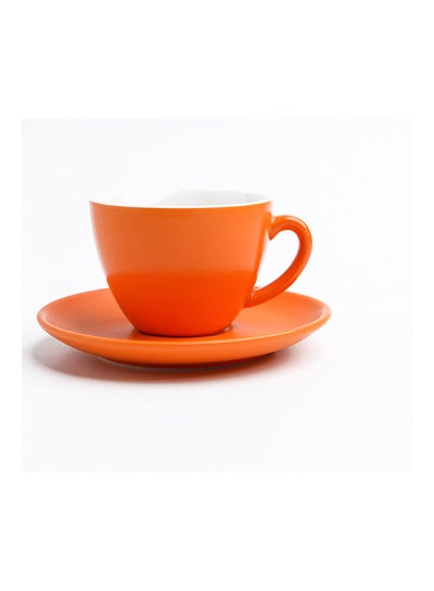 Buy Matte Glaze Coffee Cup and Saucer Orange/White 10.8x10.8x7.2cm in UAE