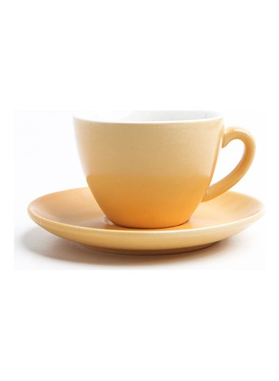 اشتري فنجان قهوة مصقول غير لامع مع صحن أصفر/ابيض 10.8 x 7.2 x 2.4سم في السعودية