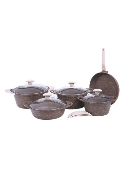 Buy 9-Piece Granite Premium Cookware Set Brown in UAE