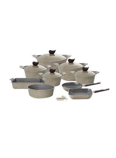 Buy 14-Pieces Aluminum Granite Aeni Cookware Set With Xtrema Coating Warm Marble 18/20/22/24/28/26cm in Saudi Arabia