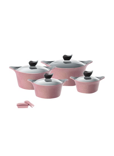 Buy 8-Pieces Marble Aeni Cookware Marble Set Pink 18/22/26/30cm in Saudi Arabia