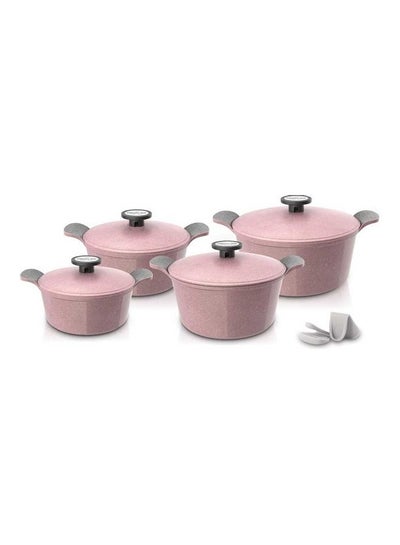 Buy 8-Piece Granite Cookware Set Pink in Saudi Arabia