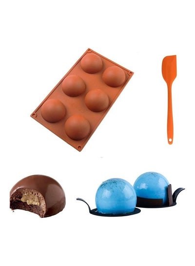 Buy 2-Piece 6 Holes Sphere Silicone Baking Mold Cake Diy with Spatula Ball multicolour in UAE