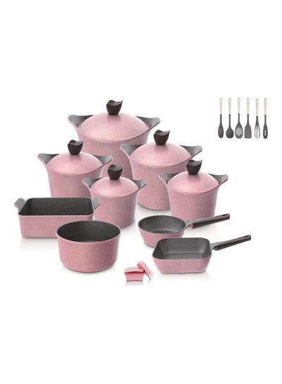 Buy 20-Piece Cookware With Kitchen Tool set Pink in Saudi Arabia