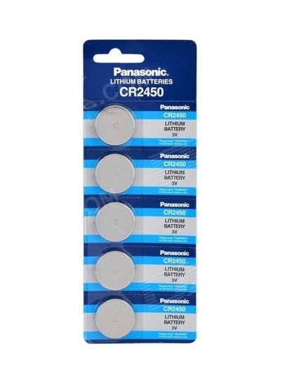 Buy 5-Piece CR2450 Lithium 3V Indonesia Batteries Grey/Blue in UAE