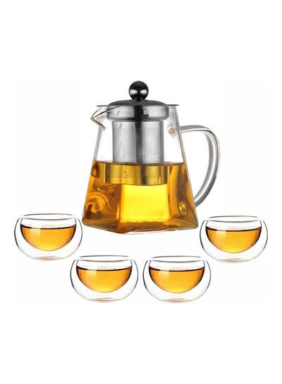 Buy 5-Piece Heat-Resistant Glass Teapot Set Clear 1x Teapot 500, 4x Cups 50ml in Saudi Arabia