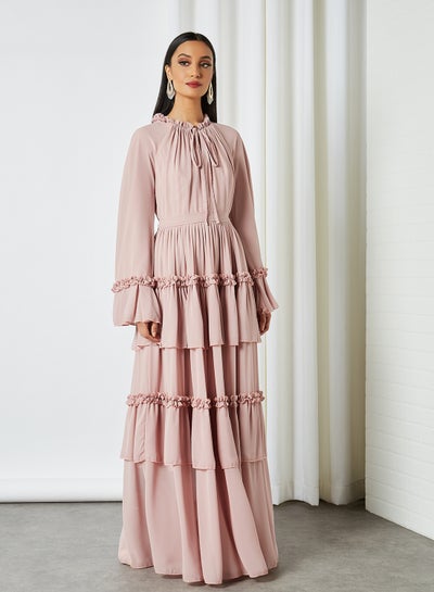Buy Tiered Hem Maxi Dress Pink in Saudi Arabia