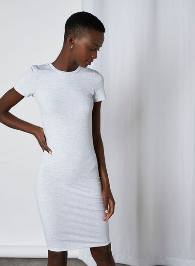 Buy Basic Plain Crew Neck Midi Dress White in Egypt