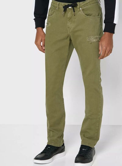 Buy Plain Overdye Jeans Khaki in UAE