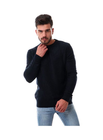 Buy Ribbed Round Neck Acrylic Pullover NavyBlue in Egypt