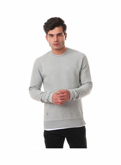 Buy Solid Round Neck Long Sleeve Sweatshirt Grey in Egypt