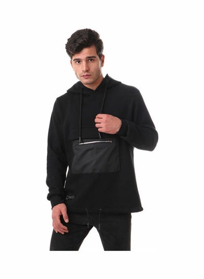 اشتري Front Pocket Solid Full Sleeve Hoodie Black في مصر