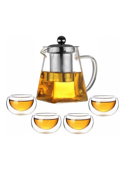 Buy Tea Pot With Infuser With 4 Tea Cups Clear in UAE