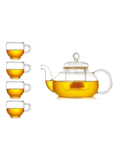 Buy Heat Resistant Glass Teapot Set Clear 800ml in Saudi Arabia