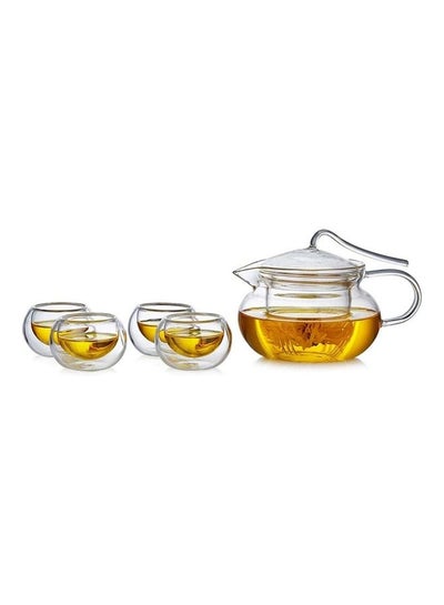 Buy Heat Resistant Glass Teapot Set Clear 450ml in UAE