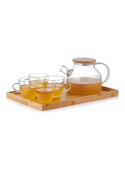 Buy Heat Resistant Glass Teapot Set Clear 800ml in Saudi Arabia