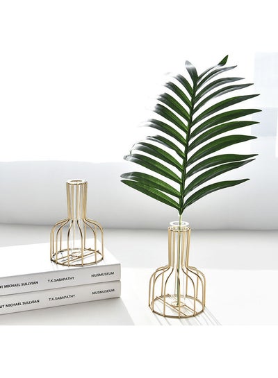 Buy Nordic Style Glass Tube Vase With Metal Rack Gold 4x15x10cm in UAE