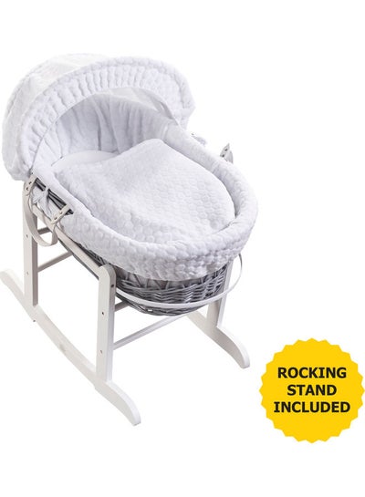 Buy Honeycomb Wicker Moses Basket With Rocking Stand - White in Saudi Arabia