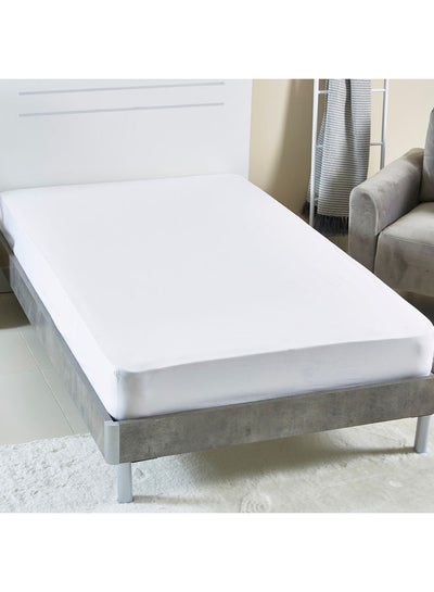 Buy Wellington Twin Fitted Sheet Cotton White 120X200cm in UAE
