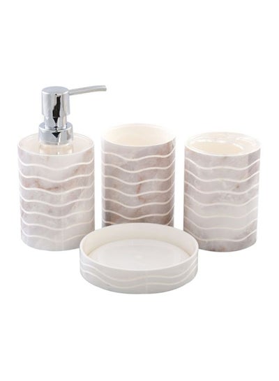 Buy 4-Piece Marble Bathroom Accessory Set Beige in UAE