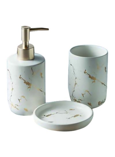 Buy Ceramic Bathroom Accessory Set White/Gold/Silver 10.5x7.8cm in Saudi Arabia