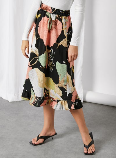 Buy Floral Printed Midi Skirt Black in UAE