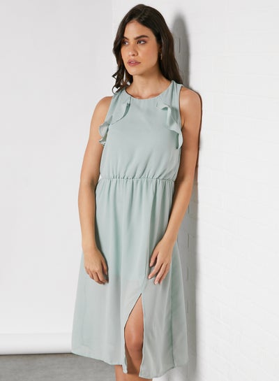 Buy Solid Pattern Irisa Slit Dress Light Blue in UAE