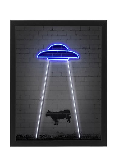 Buy Ufo Neon Wall Decor Poster With Frame Multicolour 30x40cm in UAE