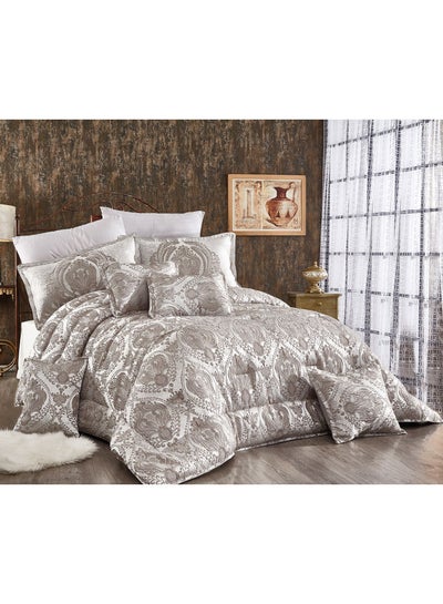 Buy 10 Piece Comforter Set, King Size Cotton Grey 240 x 260cm in Saudi Arabia