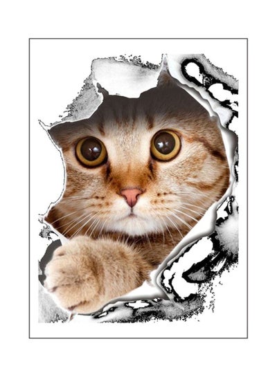 Buy 3D Cute Cat Printed Toilet Wall Sticker Brown/Grey/White 21x29cm in UAE