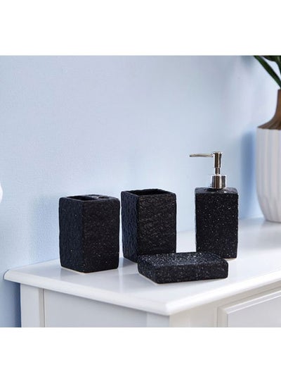 Buy 4-Piece Ceramic Bath Set Black/Silver in UAE