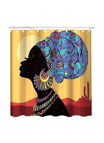 Buy Printed Shower Curtain With Hook Beige/Black/Blue 165x180centimeter in Saudi Arabia