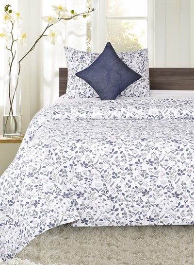 Buy Duvet Cover Set- With 1 Duvet cover 150X200 Cm And 2 Pillow Cover 50X75 Cm And 2 Cushion Cover 40X40 Cm  - For Twin Size Mattress - Dark Blue/White Microfiber Cotton Dark Blue/White Twin in UAE