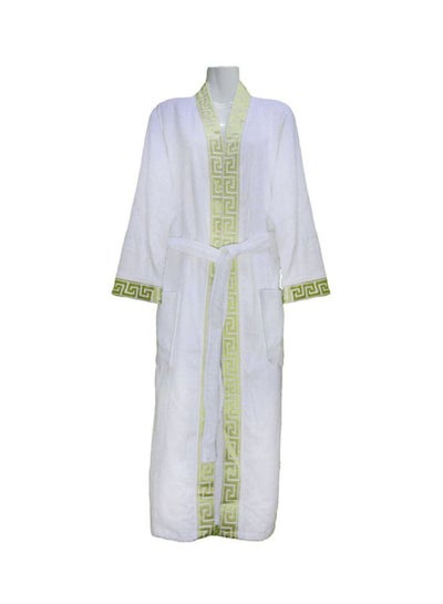 Buy Velvet Bath Robe White/Green in UAE