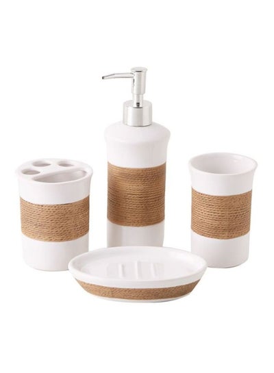 Buy 4-Piece Jute Thread Bath Set White/Brown in Saudi Arabia