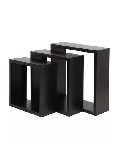 Buy 3-Piece Floating Wall Shelves Black 25x25cm in Saudi Arabia