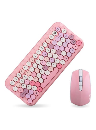 Buy Cordless Round Cap Keyboard and Mouse Set Pink in UAE