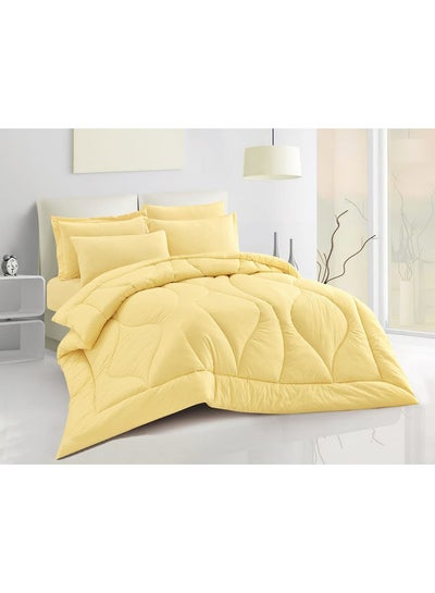 Buy 6-Piece King Size Hotel Strip Comforter Set cotton Yellow 240 x 260cm in Saudi Arabia