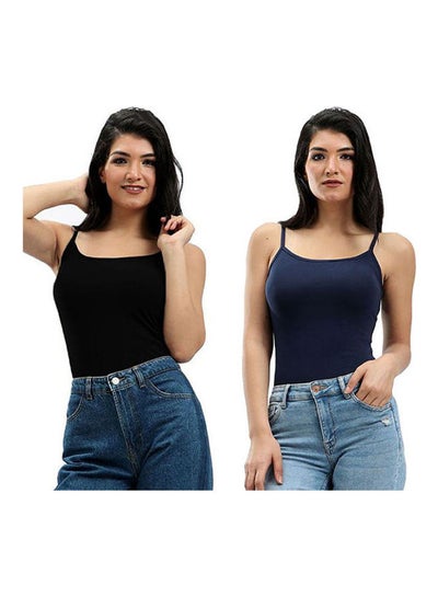 Buy Tank Top Cotton For Women, 2 Pcs Black & Navy in Egypt