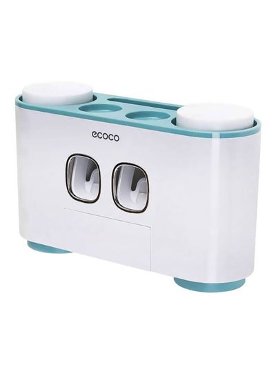 Buy Toothbrush Holder With Toothpaste Dispenser White/Blue 26x15.5cm in Saudi Arabia