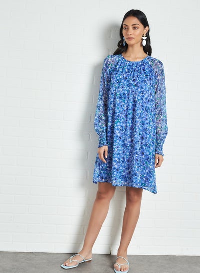 اشتري فستان بنمط حمالات متقاطعة مزين بنقشة زهور الأزرق المبهر في مصر