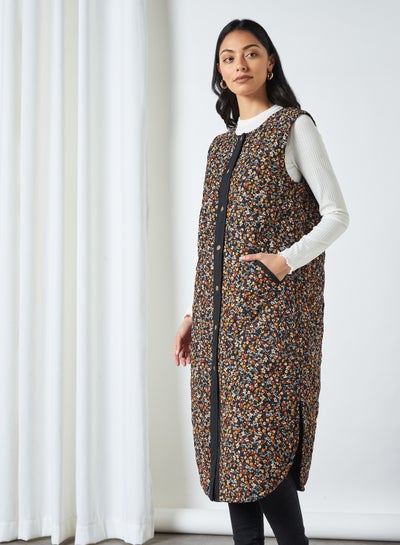 Buy Floral Print Longline Vest Black in UAE