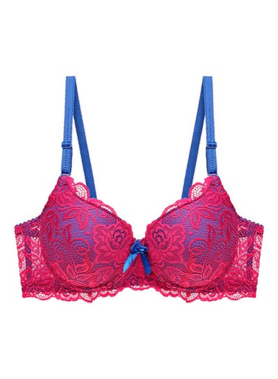 Buy No Pad Underwired Push Up Lace Bra Red/Blue in Saudi Arabia