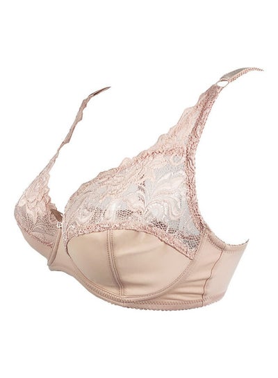 Buy Lace Details Patchwork Bra Beige in Saudi Arabia