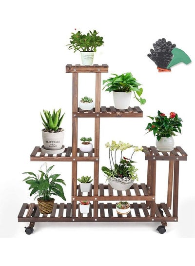 Buy 5 Tier Flower Rack Wood Plant Stand Brown in UAE