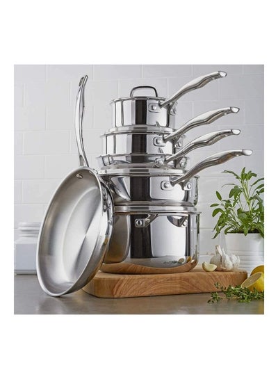 Buy 10-Piece Tri-Ply Cookware Set Stainless 10.3kg in UAE