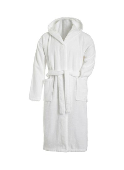 Buy Hooded Terry Cotton Bathrobe White One Size centimeter in UAE