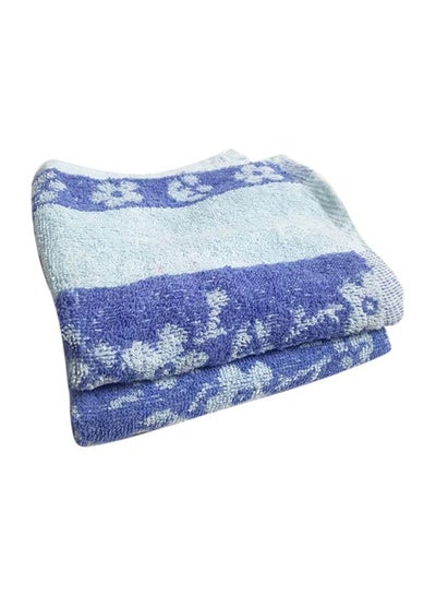 Buy 2-Piece Cotton Bath Towel Set Blue/White 65x33cm in Saudi Arabia